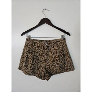 Talulah Leopard Print High Waisted Shorts Pleated Cotton Twill Animal Print M